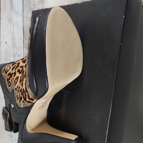 NWOT, Reba, Women's Black Leopard, clear stones, 4" heels, Sz 8.5 - Picture 4 of 12